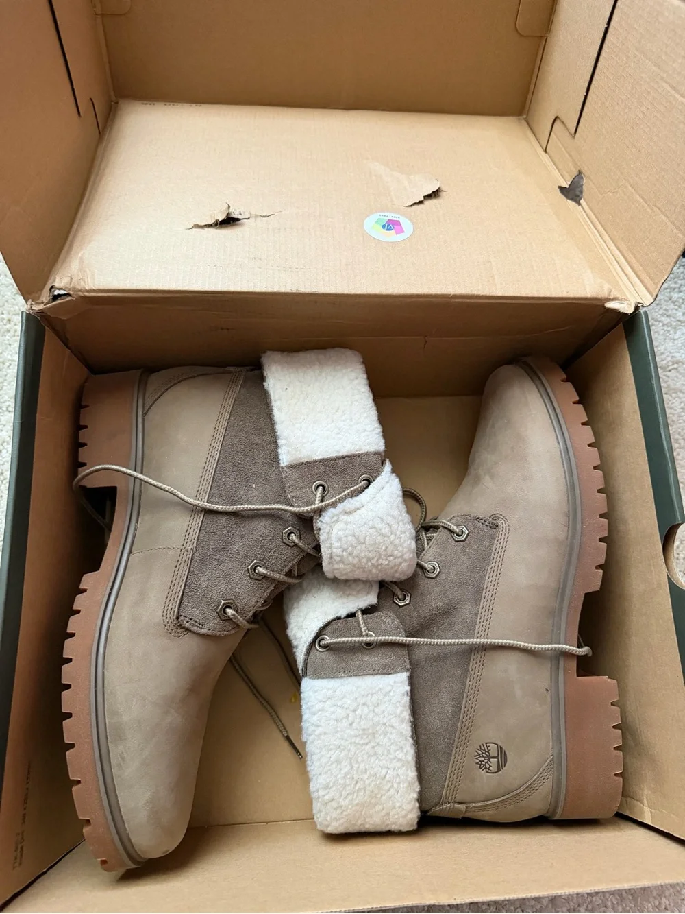 Timberland Tan Lace-Up Sherpa Collar Winter Boots